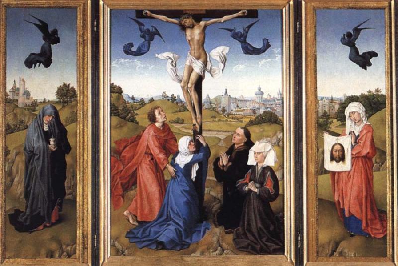 Crucifixion triptych with SS Mary Magdalene and Veronica, Rogier van der Weyden